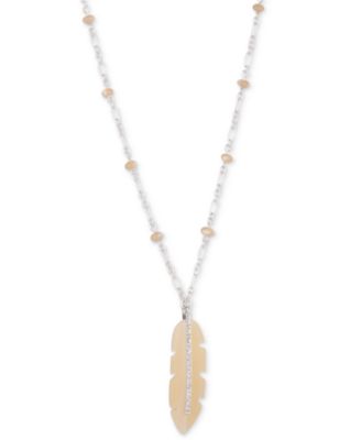Lauren Ralph Lauren - Silver-Tone Cream Bead & Crystal Feather 36" Pendant Necklace