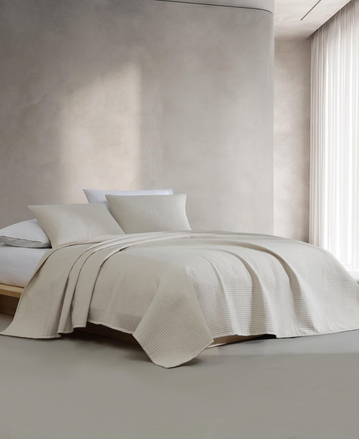 Calvin Klein Mini Channel Stitch Solid 3-pc. Quilt Set, Queen In Light Beige