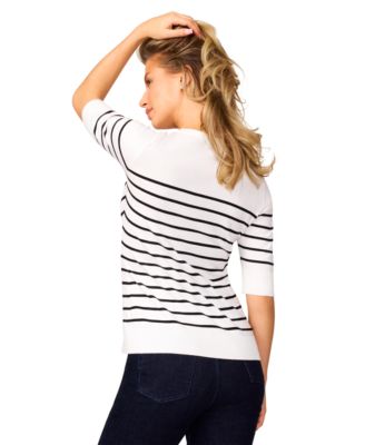 Petite Striped Crew-Neck Elbow-Sleeve Sweater