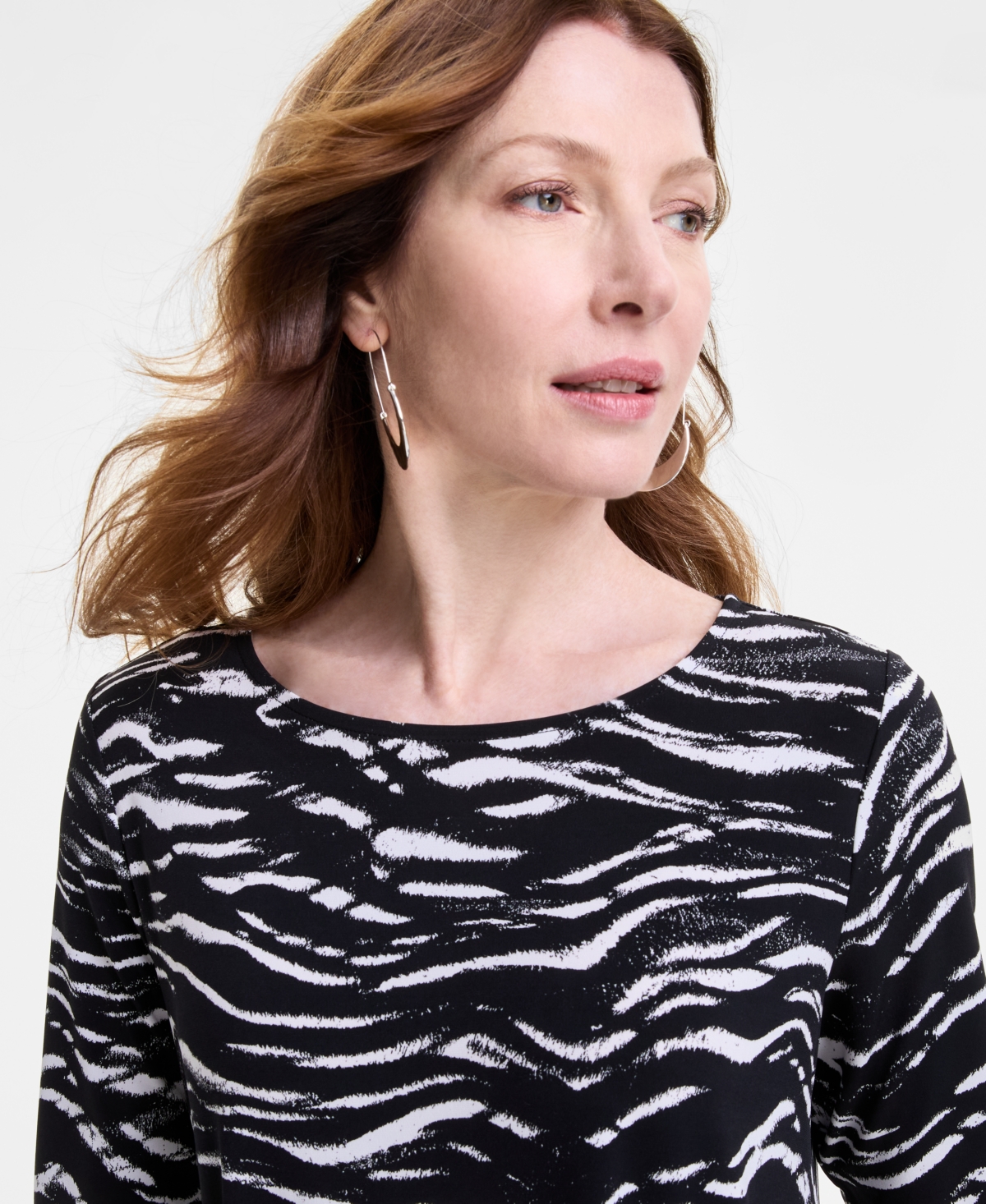 JM COLLECTION WOMEN'S PRINTED 3/4-SLEEVE KNIT TOP, EXCLUSIVELY AT MACY'S 