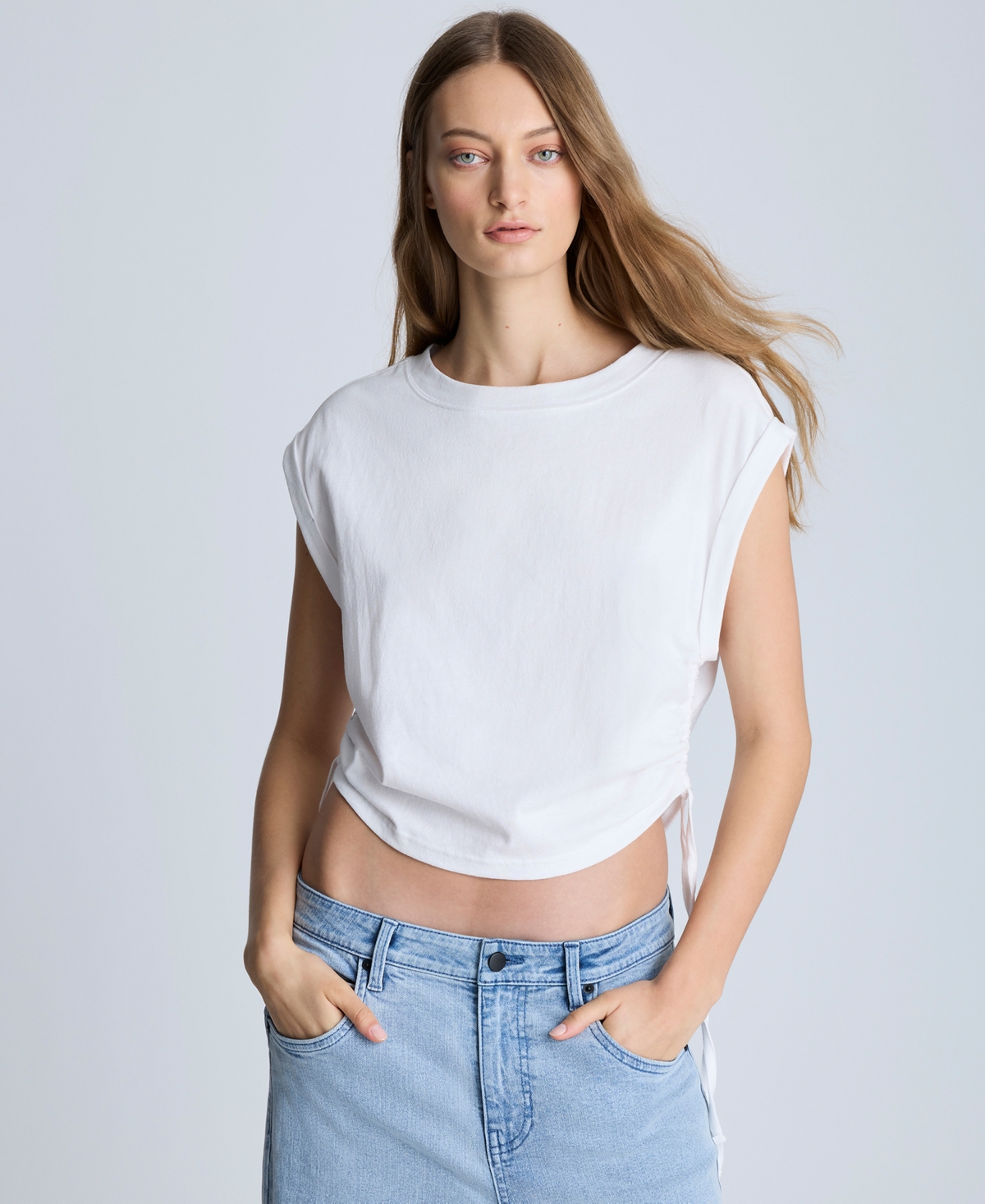 Women's Ruched Cropped Tank Top - Black