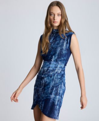 Women's Printed Ruched Faux-Wrap Mini Dress