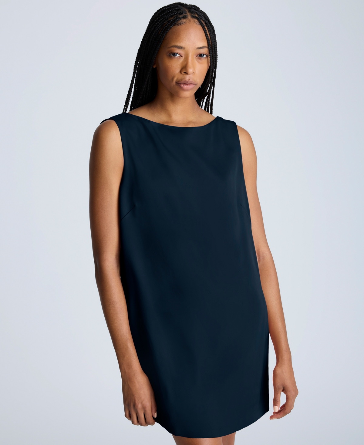 Kenneth Cole Sleeveless Open Back Shift Dress In Dark Navy