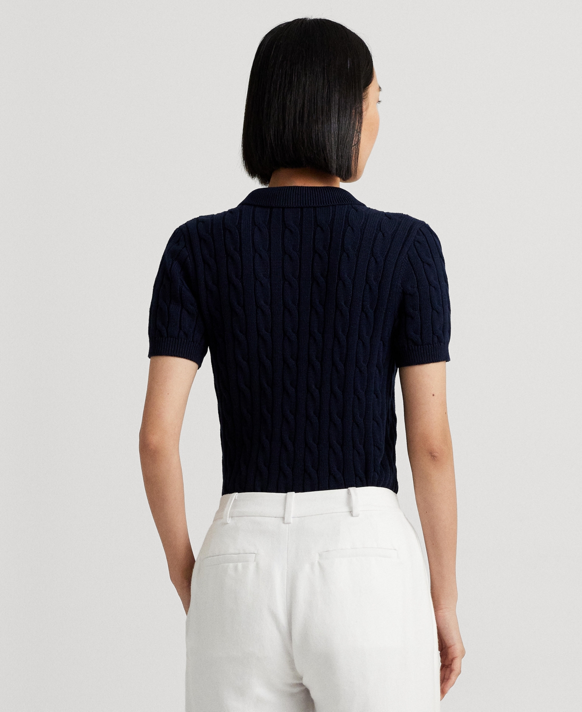 Shop Ralph Lauren Women's Cable-knit Polo Shirt In Lauren Navy