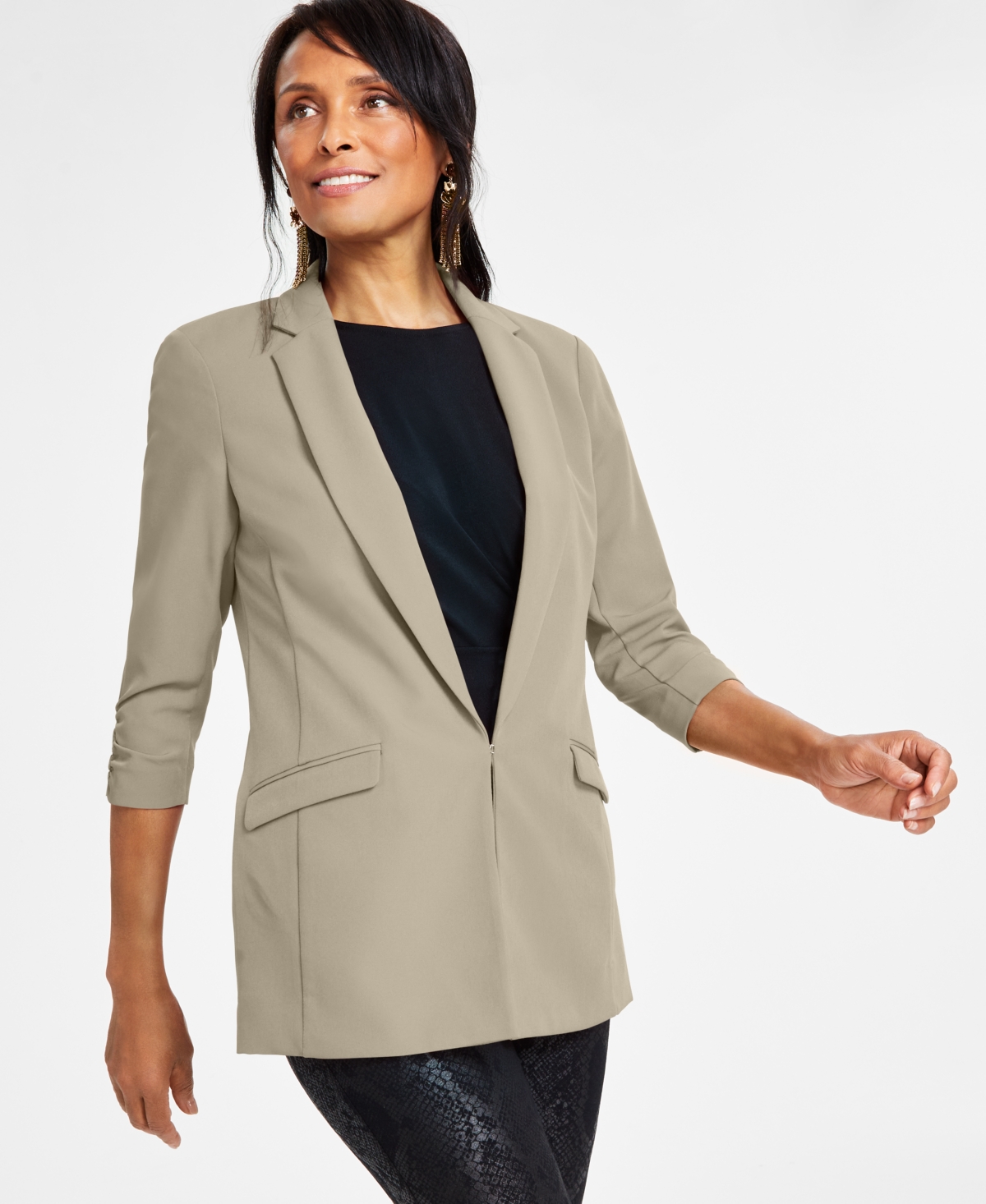 Inc International Concepts Women's Menswear Blazer, Created For Macy's In Grain
