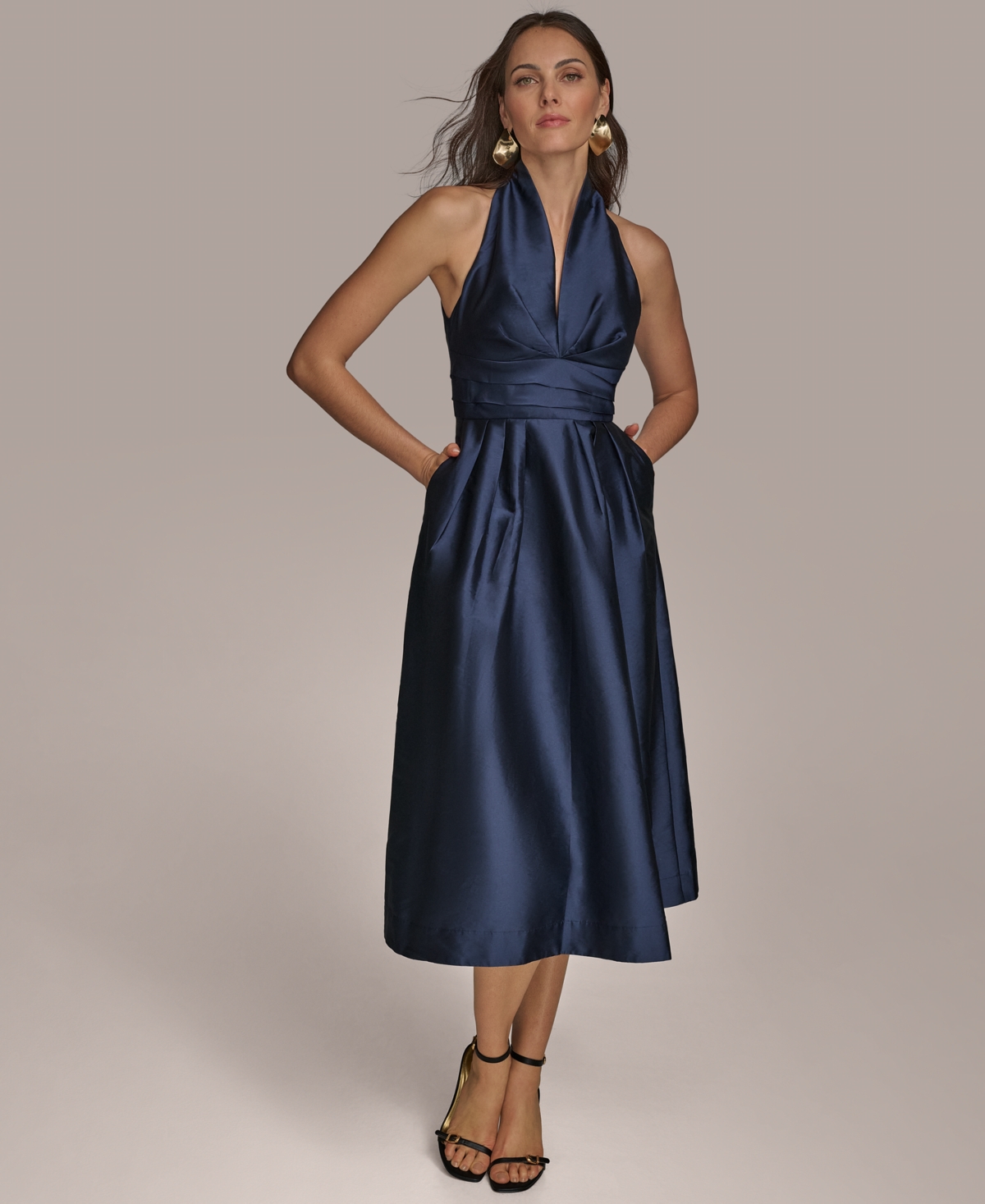 Donna Karan Women's A-line Halter Dress In Taffeta Blue