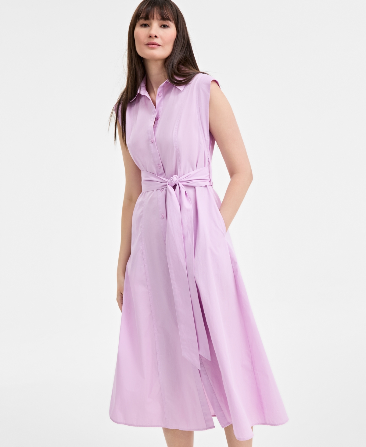 On 34th Women's Cotton Belted Midi Shirtdress, Exclusively At Macy's In Orchid Bouquet