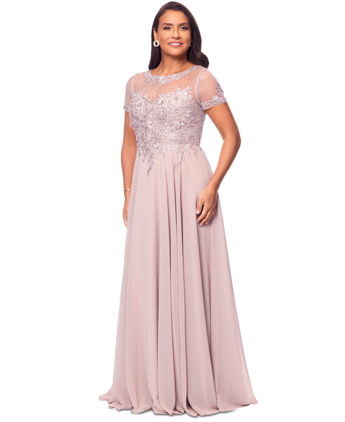 Shop Xscape Petite Embellished Illusion-bodice Gown In Taupe