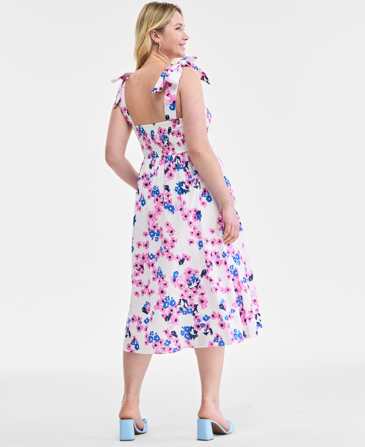 Shop On 34th Women's Mommy & Me Cotton Bouquet-print Tie-strap Smocked Midi Dress, Exclusively At Macy's In Washed White
