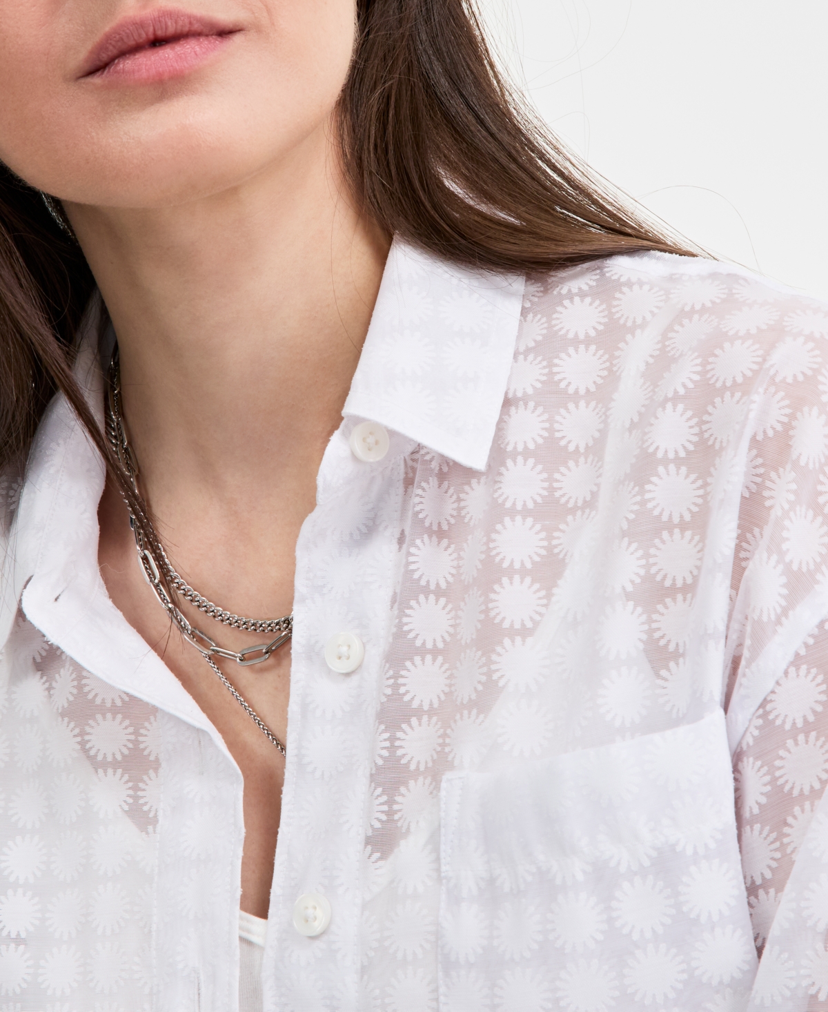 On 34th Women's Floral-burnout Relaxed Blouse, Exclusively At Macy's In Bright White