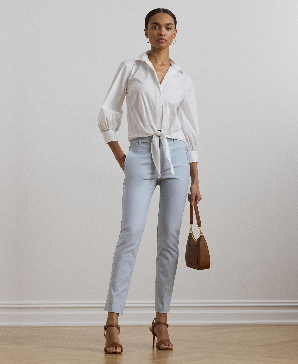 RALPH LAUREN WOMEN'S TIE-WAIST STRETCH-COTTON BLEND SHIRT 