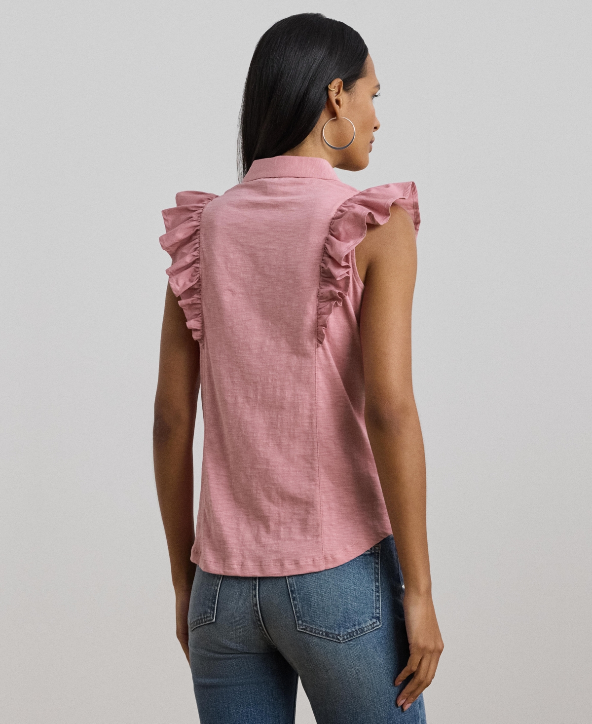 Shop Ralph Lauren Women's Ruffle-trim Jersey Sleeveless Shirt In Rose Mauve