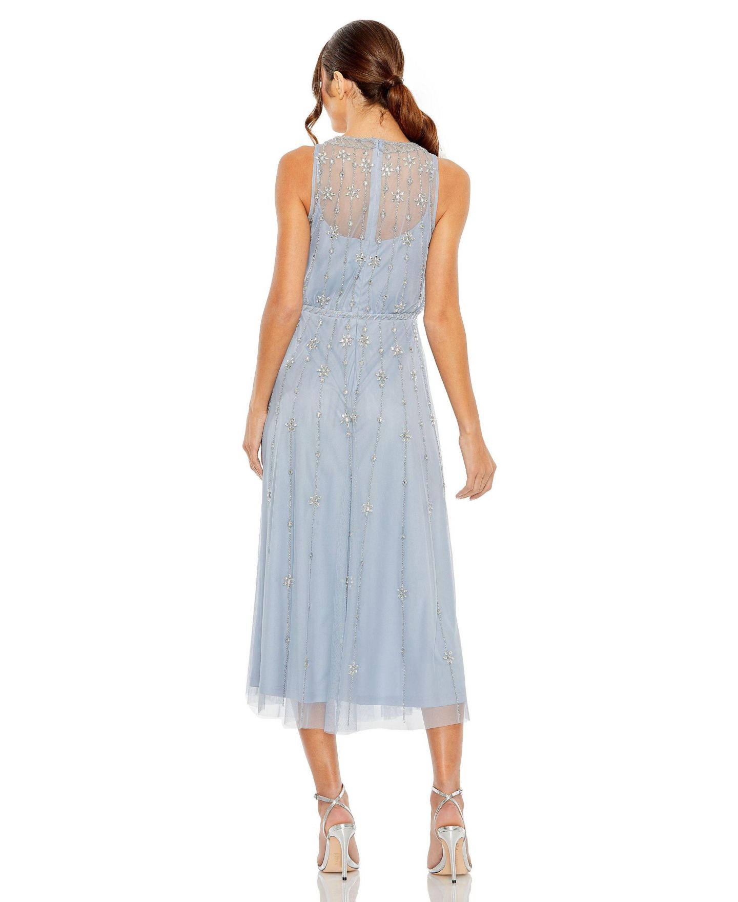 Женское платье Mac Duggal High Neck Sleeveless Embelished A Line, цвет: Пудрово-голубой — фото 4