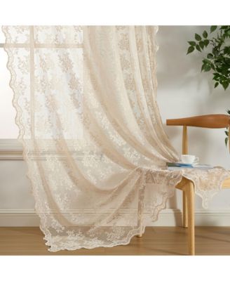 Jolene Floral Soft Decorative Lace Semi Sheer Light Filtering Rod Pocket Window Treatment Curtain Drapery Panels for Bedroom & Living Room - Set of 2 Panels (54 x 96 inches Long, Taupe)