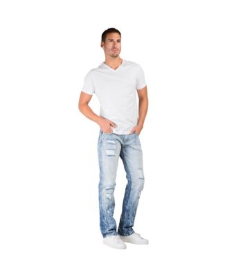 Men's Slim Straight Leg Destroyed Mended Premium Denim Jeans