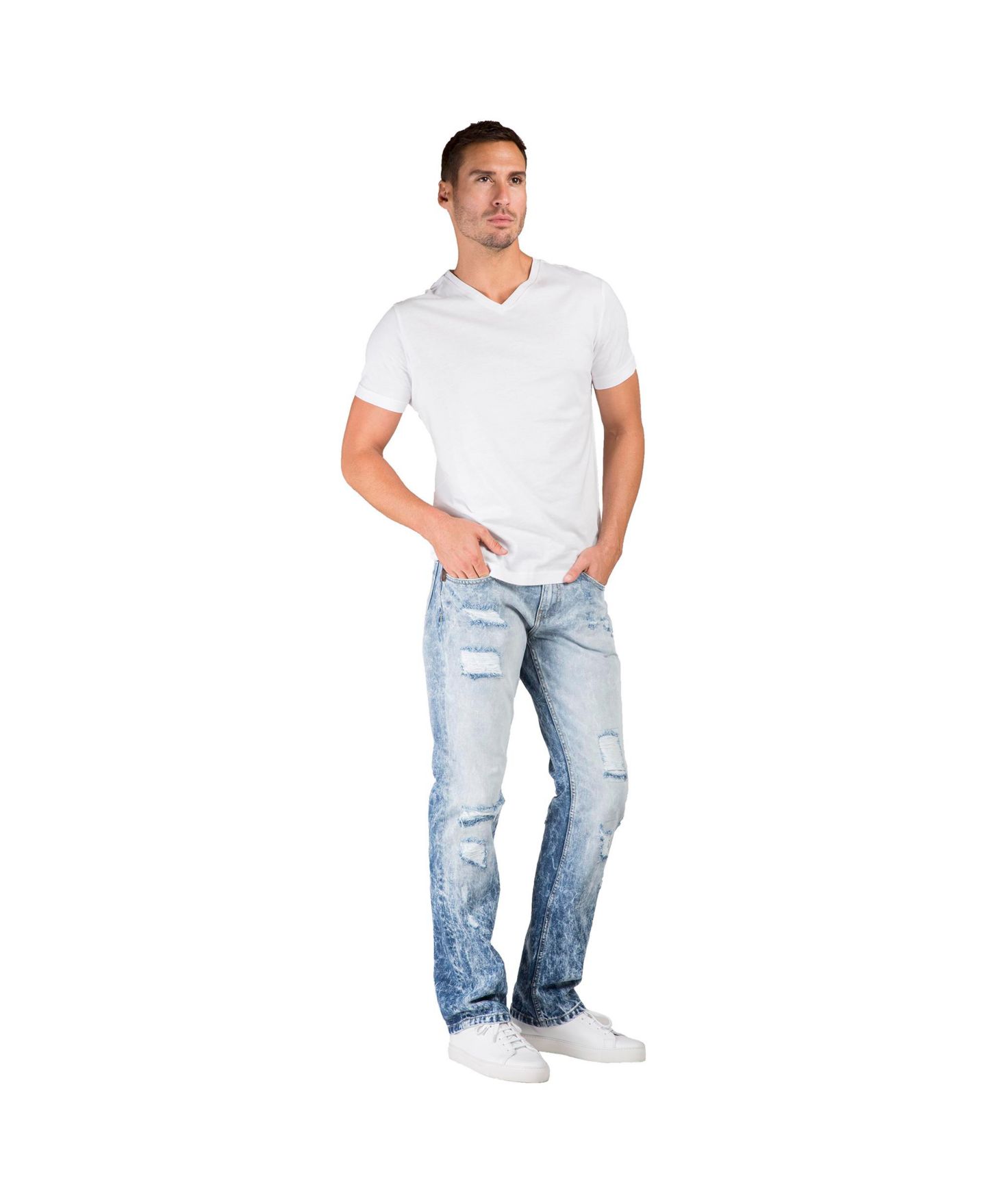 Мужские джинсы Level 7 Slim Straight Leg Destroyed Mended Premium Denim Jeans, цвет: Синий — фото 3