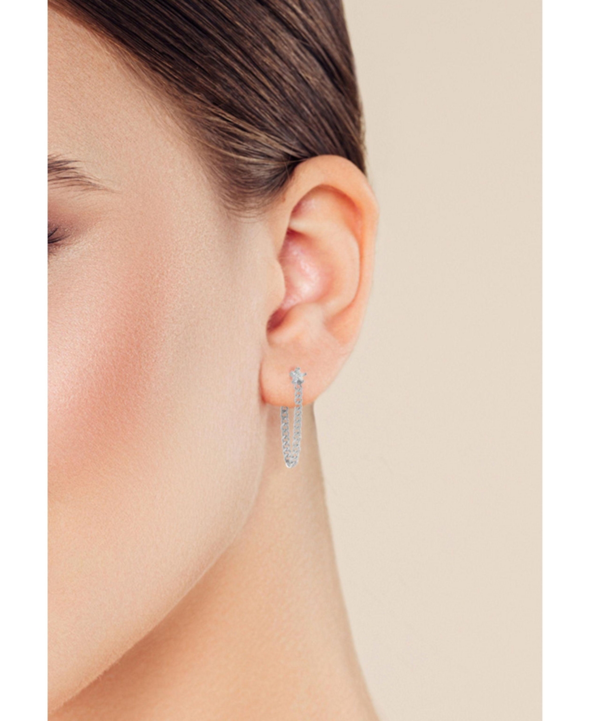 Sterling Silver Star Curb Chain Drop Earrings - Silver