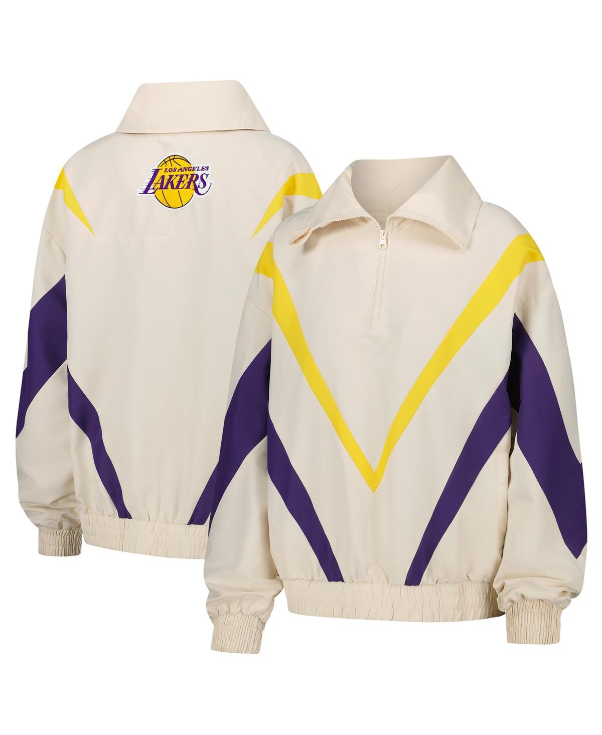 Women's White Los Angeles Lakers Retro Chevron Ripstop Quarter-Zip Windbreaker Jacket - White