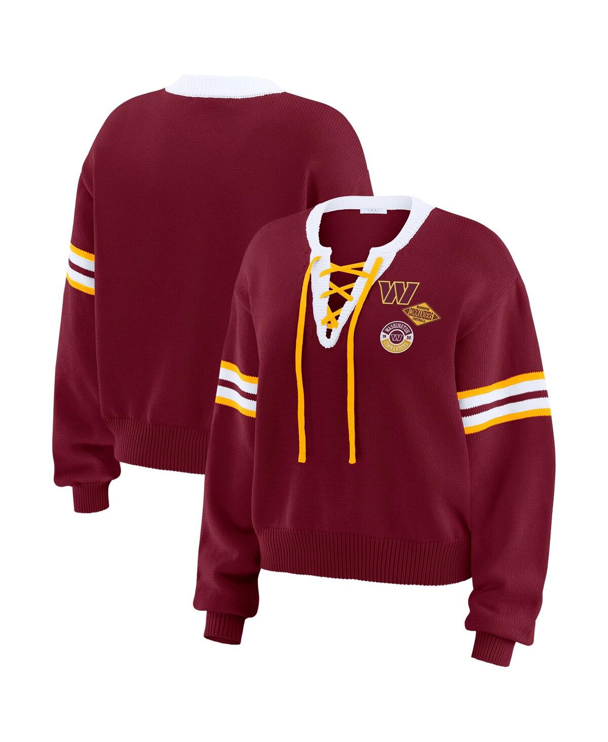 Women's Burgundy Washington Commanders Lace-Up Pullover Sweatshirt - Burgundy