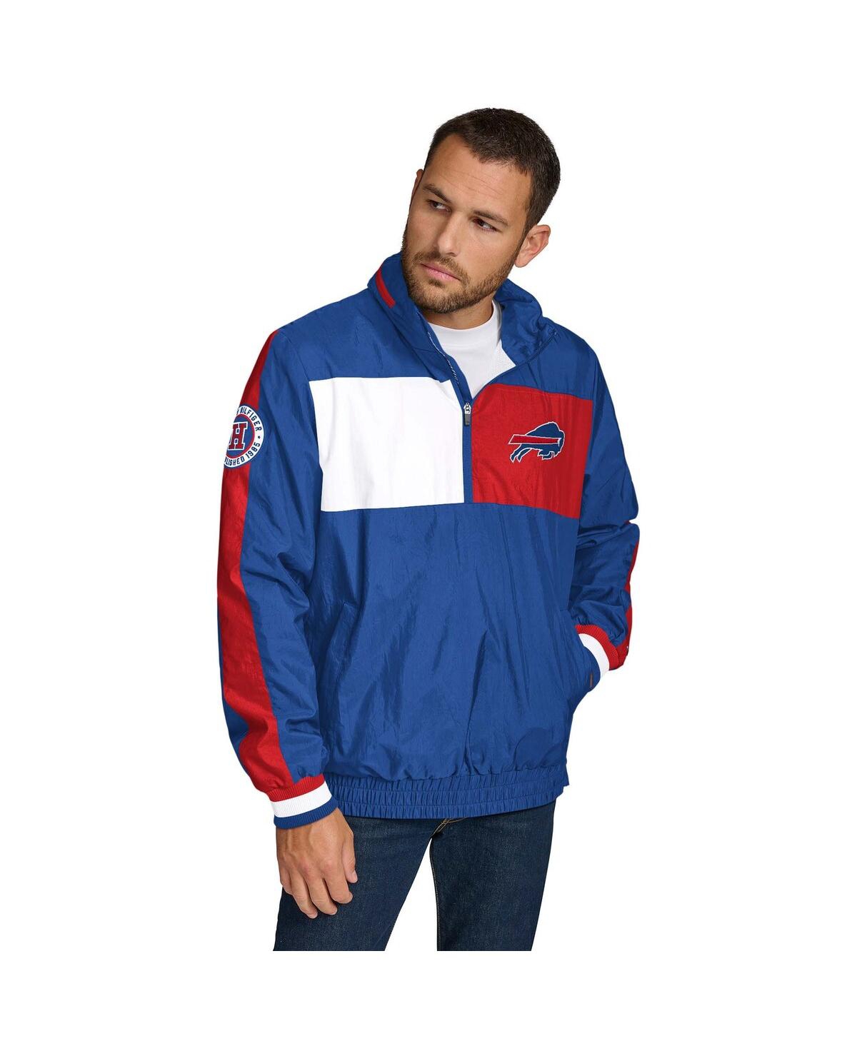 TOMMY HILFIGER MEN'S ROYAL BUFFALO BILLS GAEL LIGHTWEIGHT HALF-ZIP HOODIE JACKET 