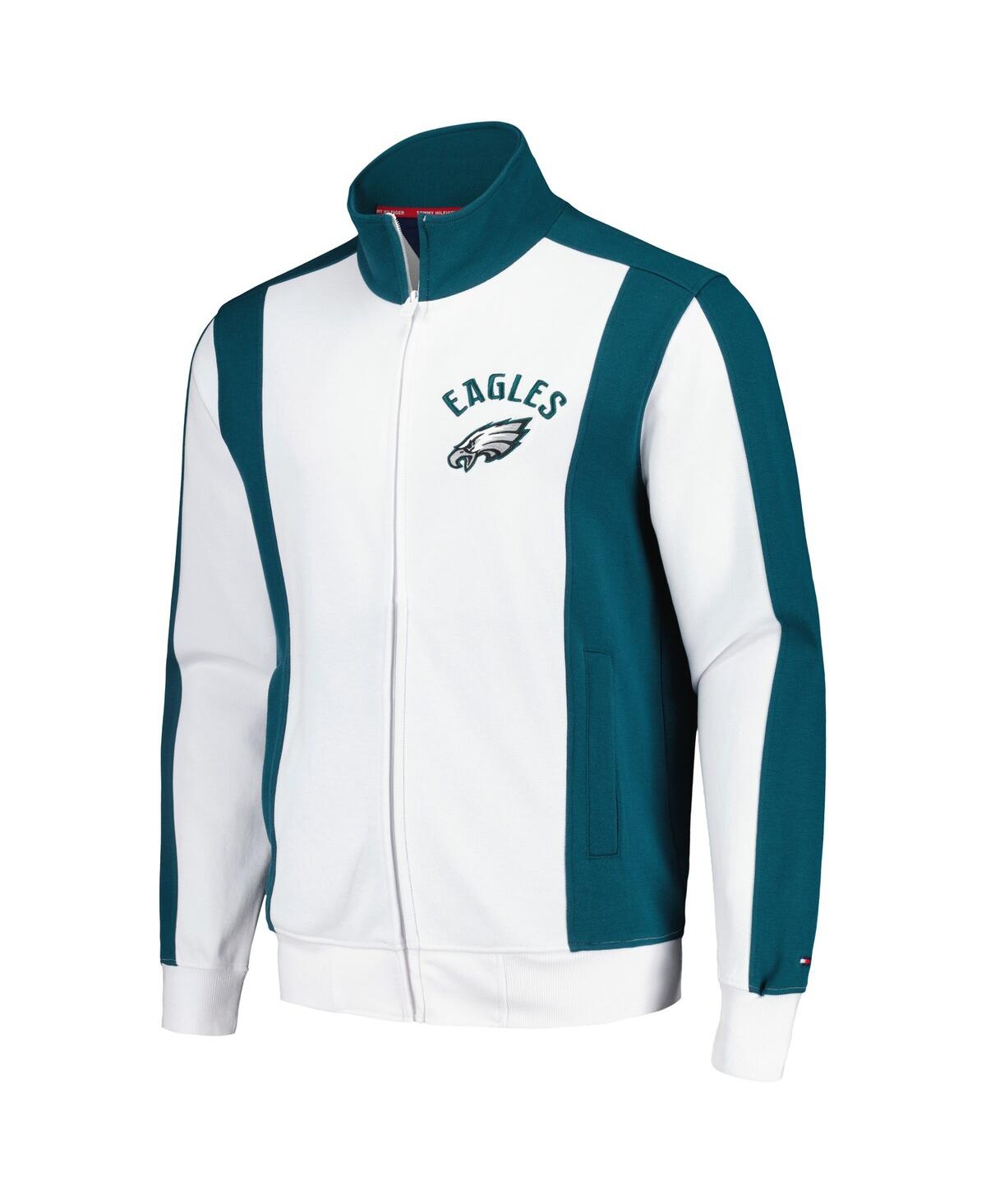 Tommy Hilfiger Men's White/midnight Green Philadelphia Eagles Nolan Full-zip Track Jacket In White,green