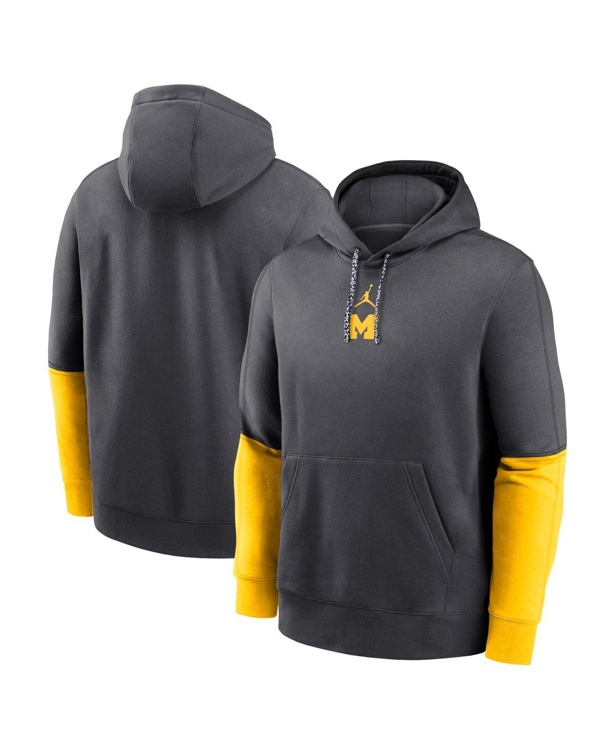 Shop Jordan Men's Anthracite/maize Michigan Wolverines 2024 Sideline Club Pullover Hoodie In Anthracite,maize