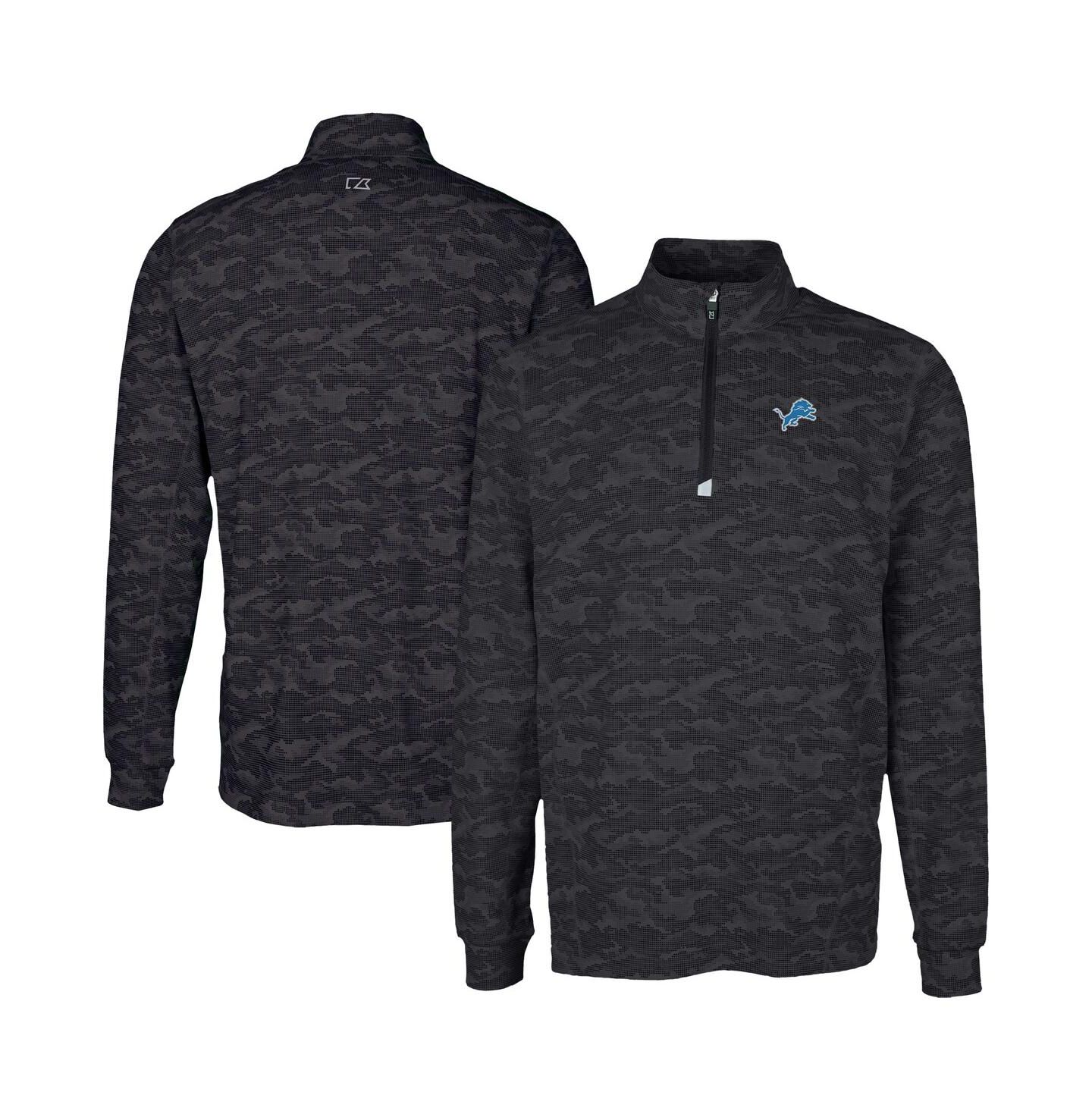 Мужской топ Cutter & Buck Black Detroit Lions Traverse Camo Print Stretch Quarter-Zip — фото 1