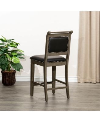 24" Counter Height Farmhouse Stool, Leather Seat, Rustic Upholstered Kitchen Stool (1PK)-The Pop Home