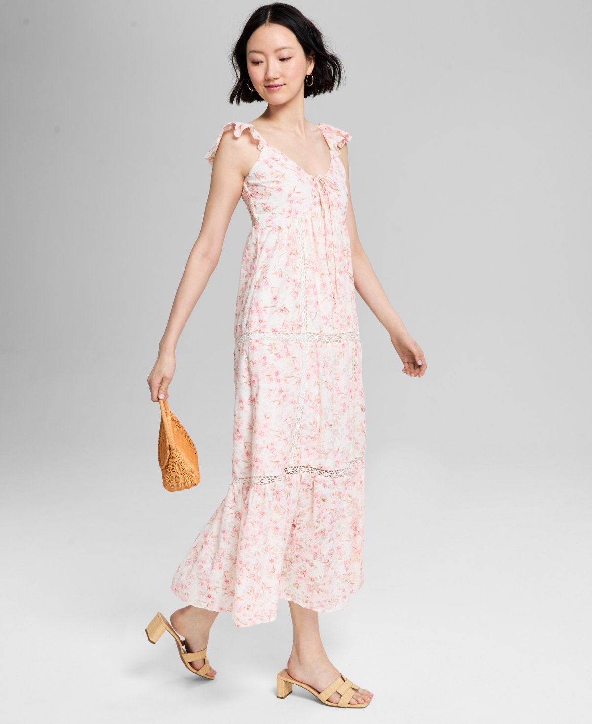 And Now This Women's Empire-Waist Crochet-Trim Midi Dress, Exclusively at Macy's