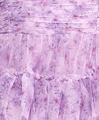 Juniors' Floral-Print Tiered Off-The-Shoulder Ball Gown, Created for Macy's
