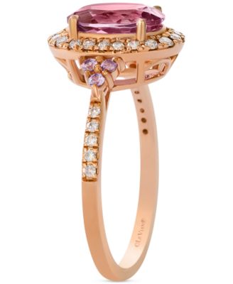 Passion Fruit Tourmaline (1-1/2 ct. t.w.), Bubble Gum Pink Sapphire (1/10 ct. t.w.), &  Nude Diamond (1/4 ct. t.w.) Halo Ring in 14k Rose Gold