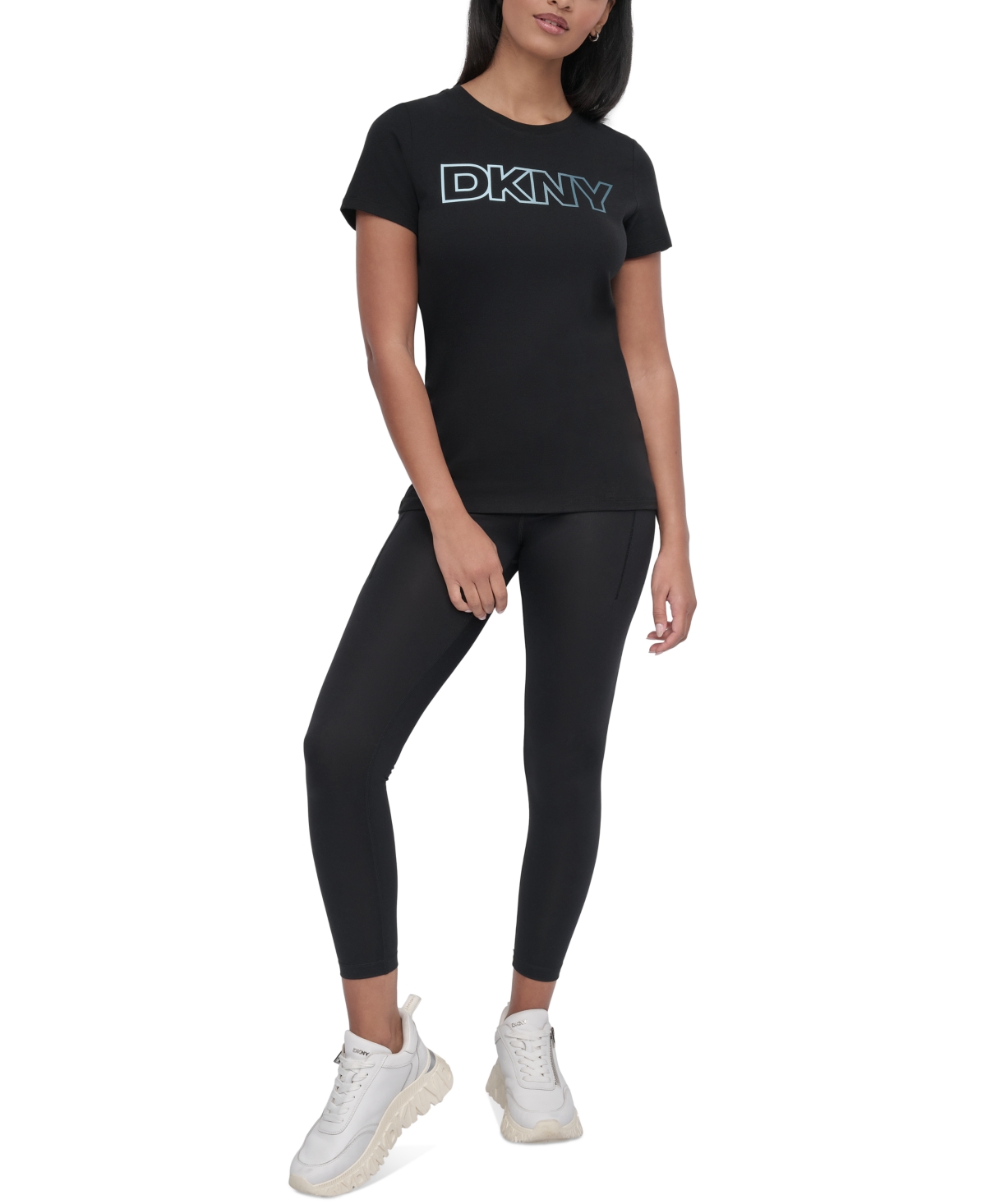 Dkny Sport Women's Ombre Outline-logo Crewneck T-shirt