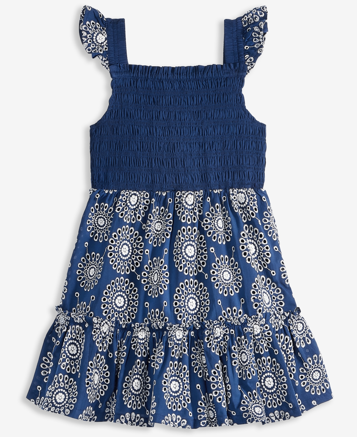 On 34th Toddler Girls Mommy & Me Cotton Eyelet Smocked Flutter-sleeve Dress, Exclusively At Macy's In Blazing Navy