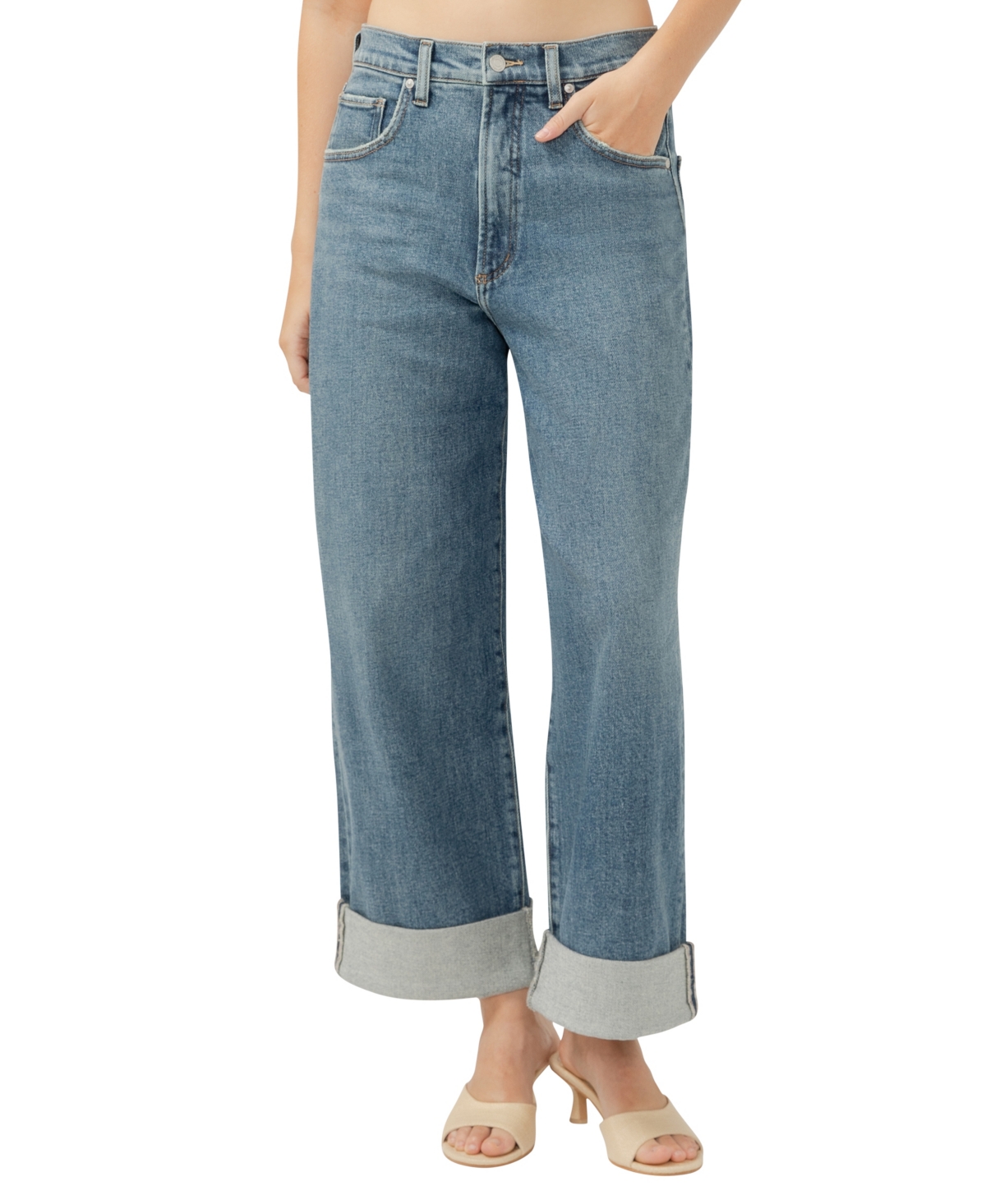 Shop Silver Jeans Co. Women's Be Easy High Rise Cropped Wide Leg Jeans In Indigo
