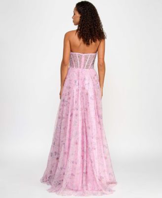 Juniors' Faux-Pearl Glitter Rhinestone Tulle Ball Gown, Created for Macy's