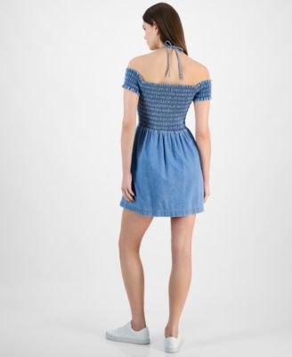 Women's Cotton Smocked-Bodice Fit & Flare Dress