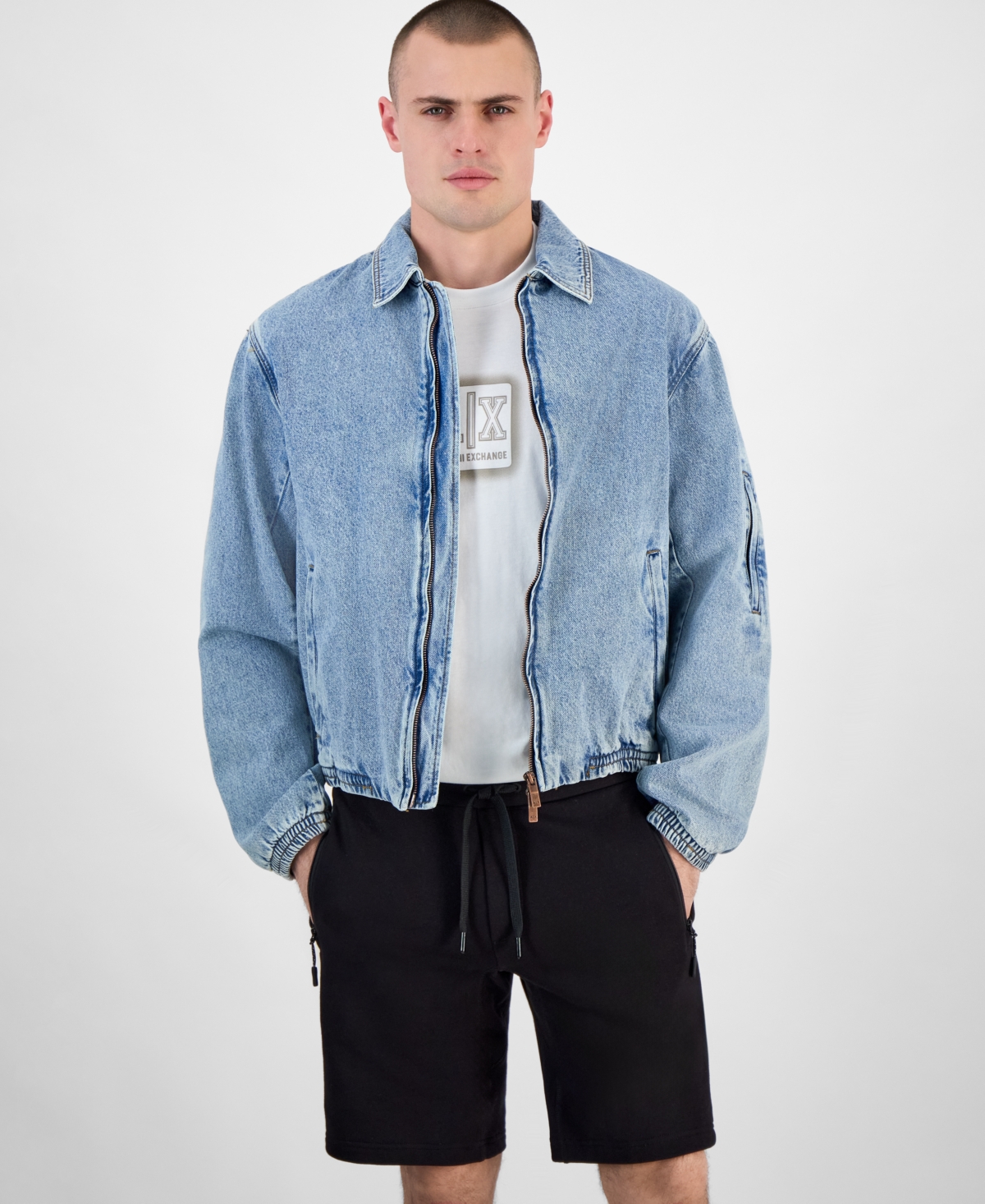 A|X Armani Exchange Men's Full-Zip Denim Bomber Jacket