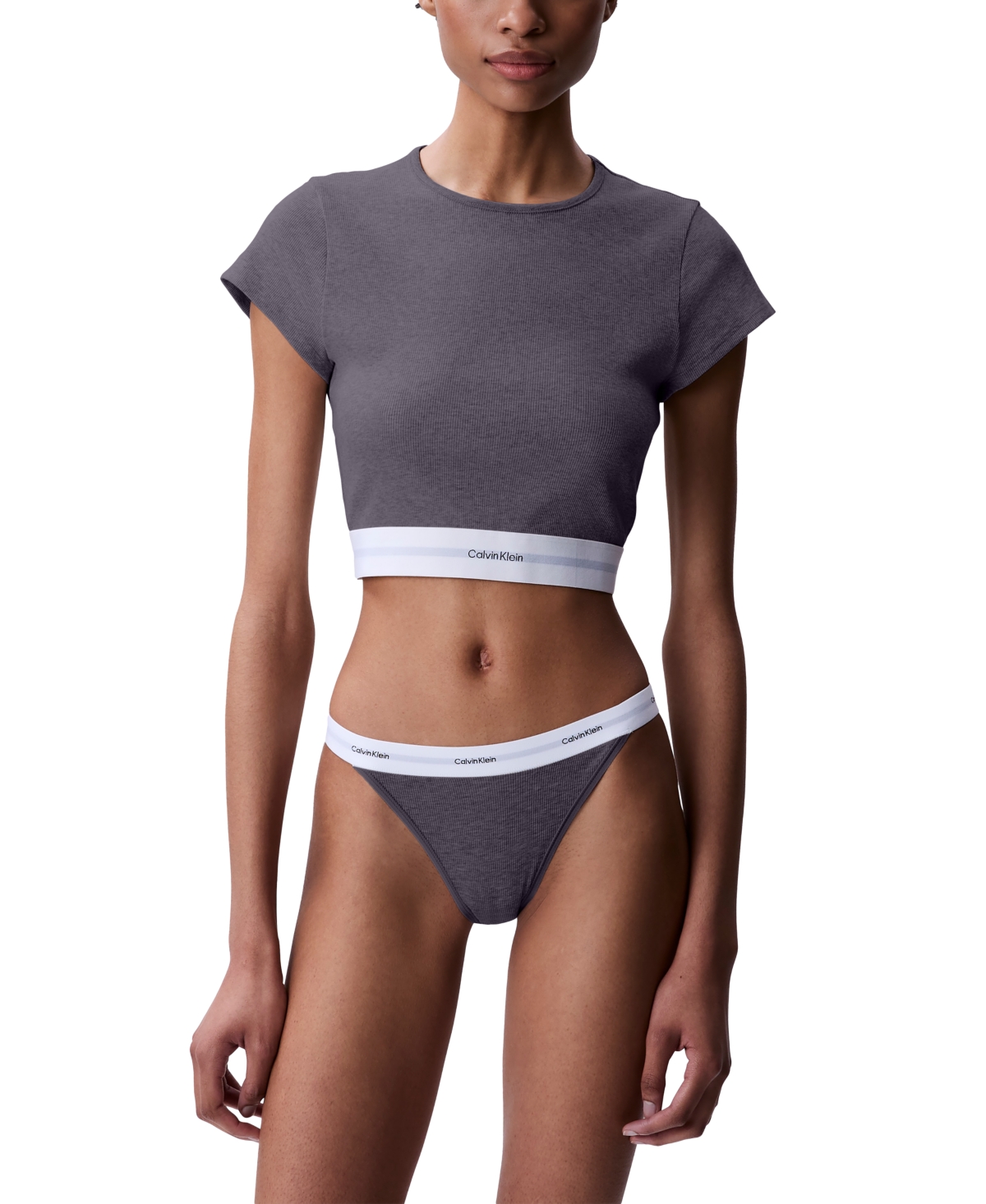 CALVIN KLEIN WOMEN'S RIBBED CROPPED TEE QS7349