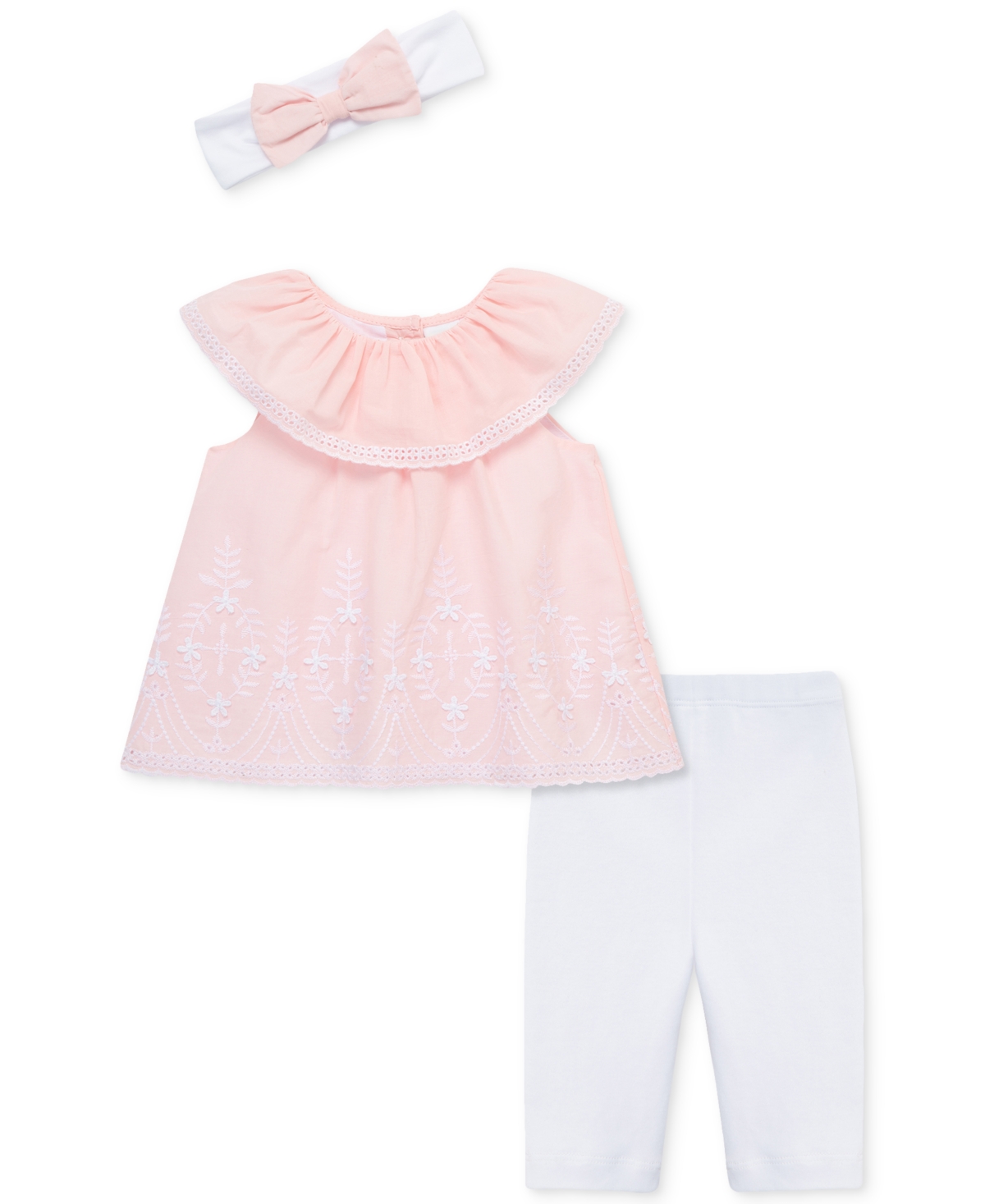 Shop Little Me Baby Girls 3-pc. Eyelet Top, Leggings & Headband Set In Light Pink