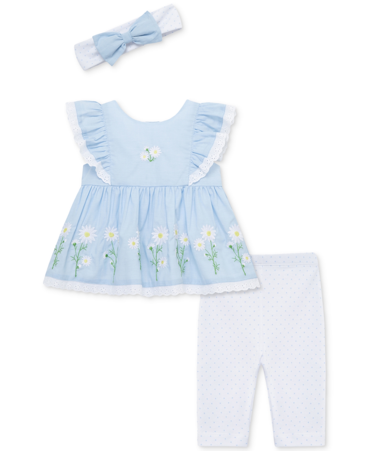 Little Me Baby Girls 3-pc. Chambray Daisy Tunic, Leggings & Headband Set In Light Blue