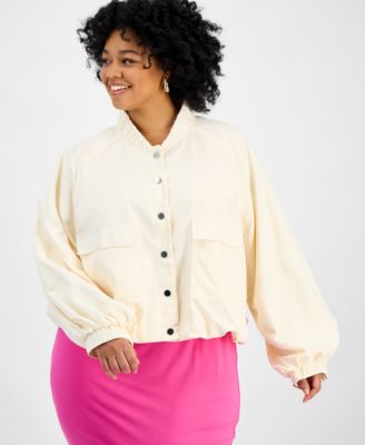 Plus Size Bubble-Hem Twill Cargo Jacket, Exclusively at Macy's