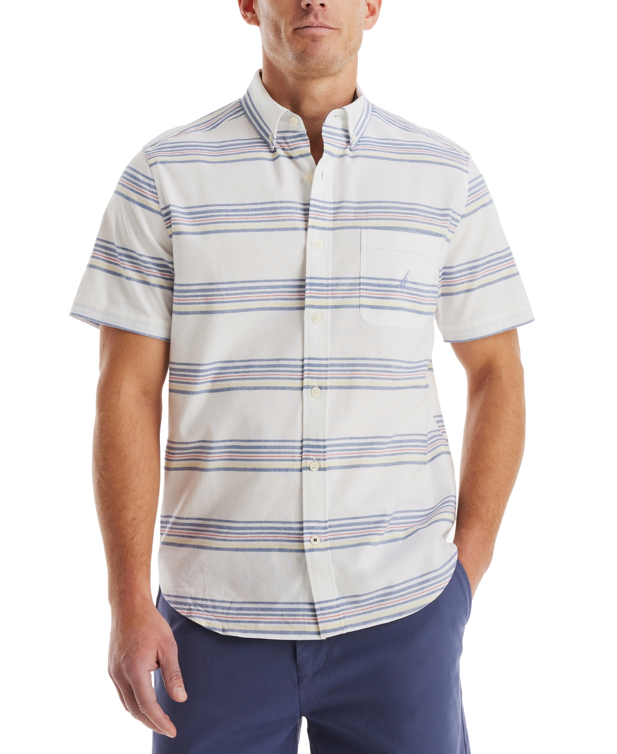 Men's Short Sleeve Button-Down Striped Oxford Shirt - Bright White