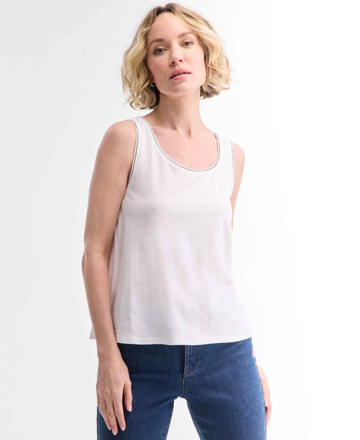 CHARTER CLUB WOMEN'S EMBELLISHED LINEN-BLEND TANK TOP, EXCLUSIVELY AT MACY'S 