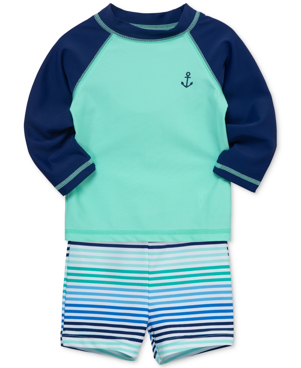 Little Me Baby Boys 2-pc. Anchor Rash Guard & Swim Trunks Set In Green,blue