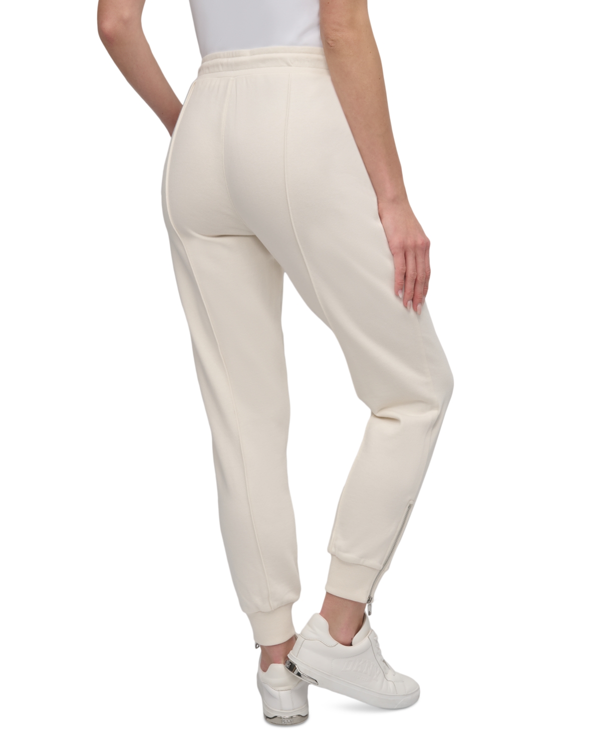 Dkny Sport Women's Zip-cuff High-rise Cotton Joggers In Eggnog