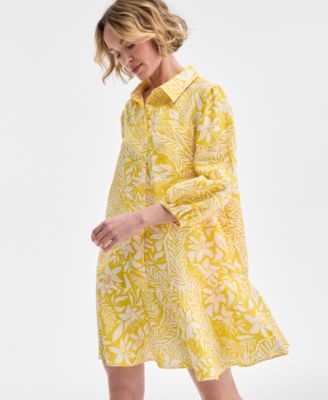 Charter Club Women's Printed 100% Linen Flounce Shirtdress, Exclusively at  Macy's - Macy's