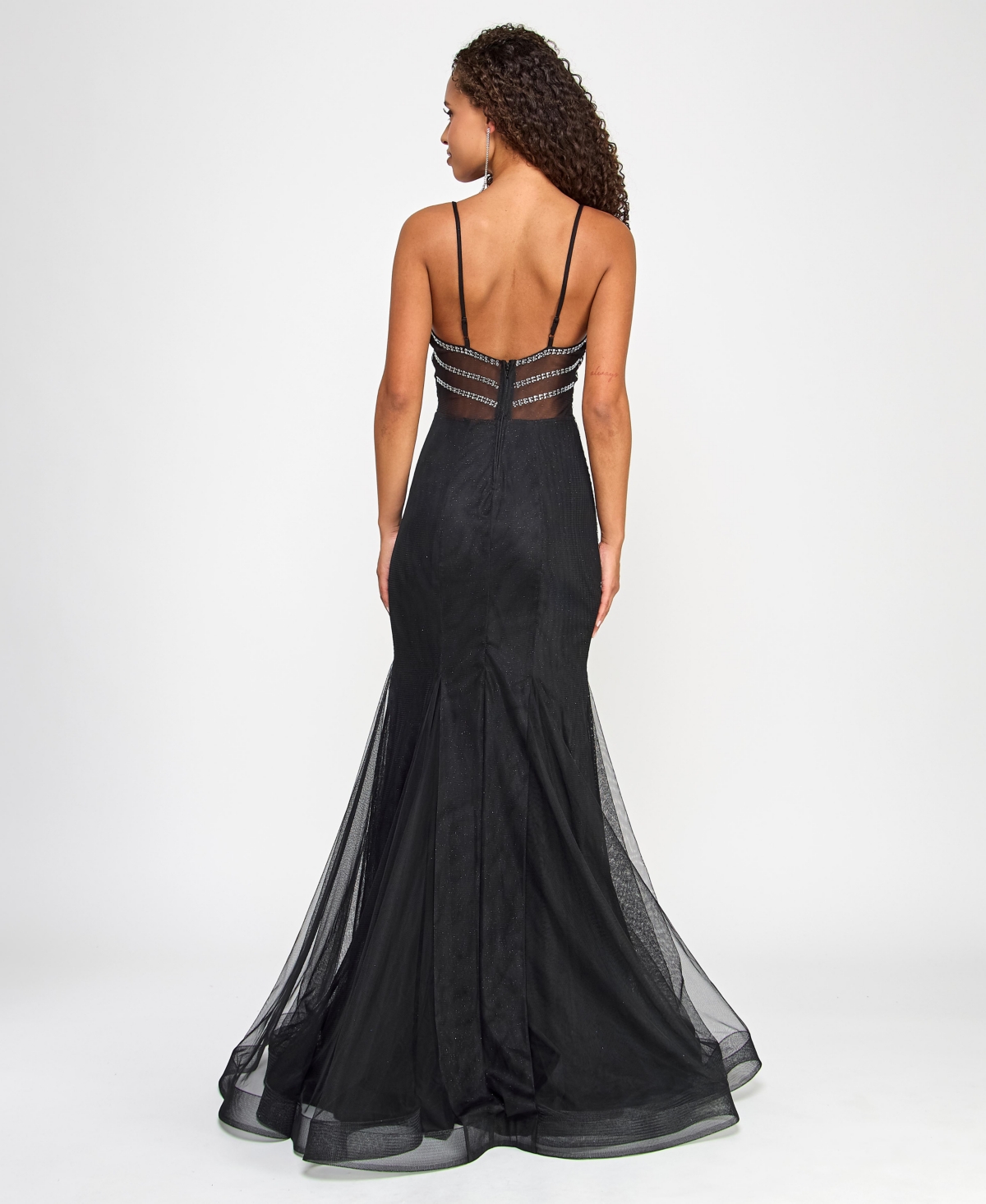 CITY STUDIOS JUNIORS' STUDDED MESH-WAIST EVENING GOWN 