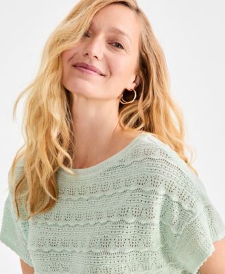 売れ筋商品|||スタイルアンドコー ニット&セーター アウター レディース Women's llic Pointelle Dolman-Sleeve Sweater, Exclusively at Macy's Lurex Aqua Style & Co Women's Lurex Shine Pointelle Dolman-Sleeve