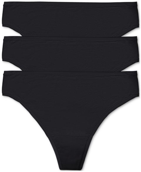 Трусы-стринги Bare, хлопок, 3 шт. — Natori, цвет: Чёрный
