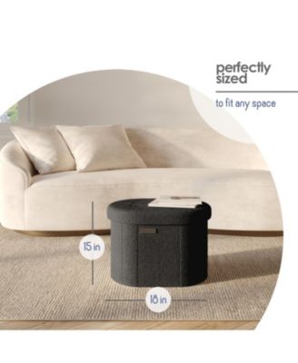 Ovel Boucle Ottoman Storage Bench-Modern Foot Stool, Makeup Vanity Stool, Perfect for Living Room & Bedroom Decor